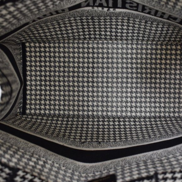 Authv CHRISTIAN DIOR Book Tote Hand Bag Houndstooth Canvas Leather Black - Picture 2 of 16